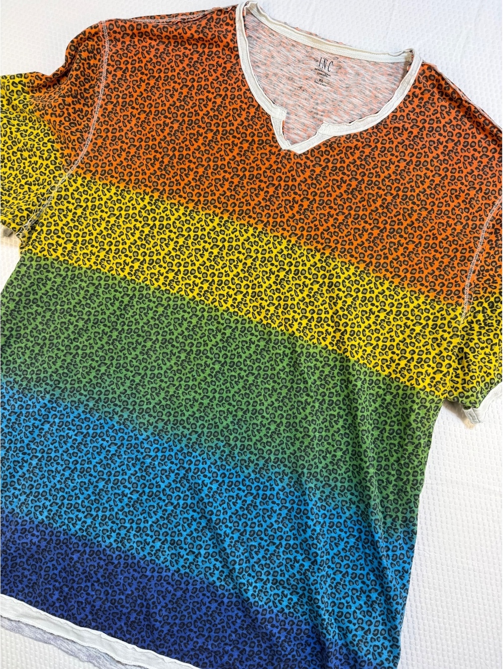 INC International Concepts XL Rainbow Leopard T Shirt Ombre Festival Maximalist